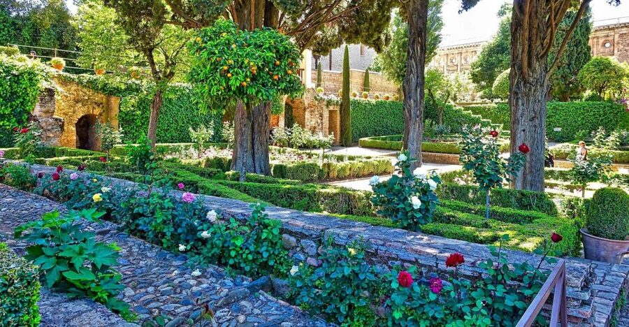 Alhambra's Gardens: Generalife, Partal, Alcazaba, & Carlos V - Generalife gardens, orchards, and roses